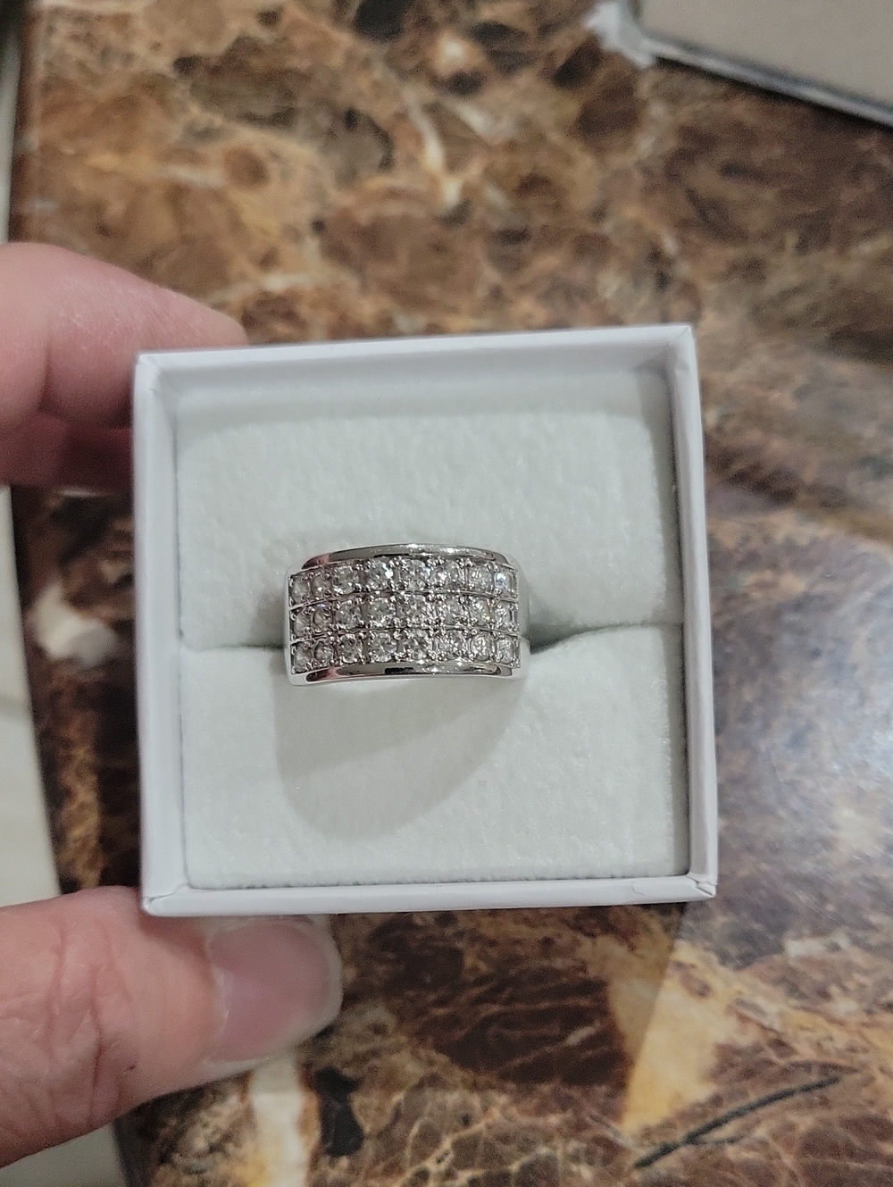 Silver Multi-Row Pave Crystal Statement Ring - Women Jewelry